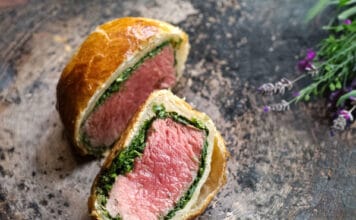 Beef Wellington. Šťavnatá pečínka v křupavém kabátě hovězí v těstové krustě